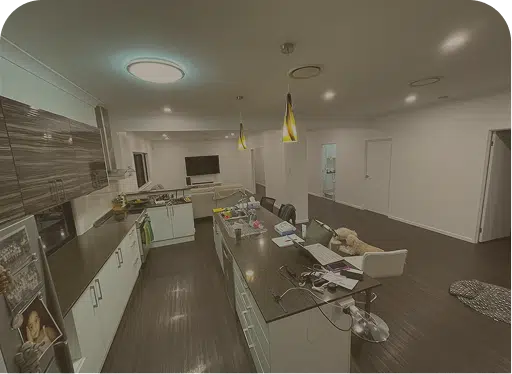 Modern open-plan kitchen with island and seating